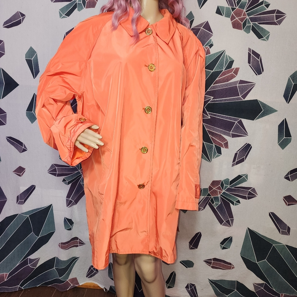 RALPH LAUREN Orange Logo Button Single Breasted Lightweight Trench Coat 3-XL